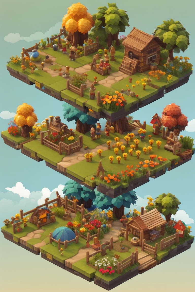 Tiny cute isometric character an environment of garden for mo 0